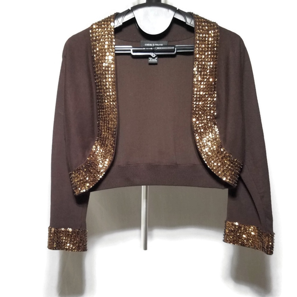 Silk Cable Gauge Chocolate Brown Sweater Sequins